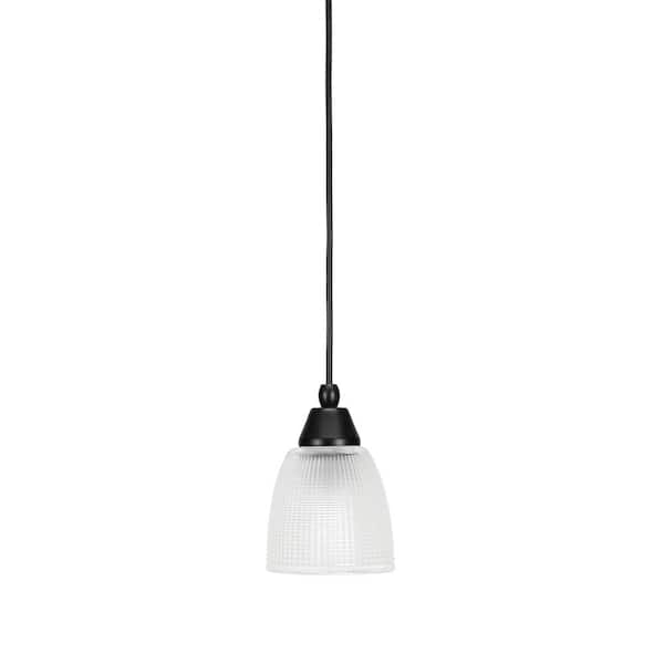 Unbranded Bryson 5 in. 1-Light Matte Black Cord Pendant Light with 5 in. Clear Ribbed Glass Shade, no bulb included