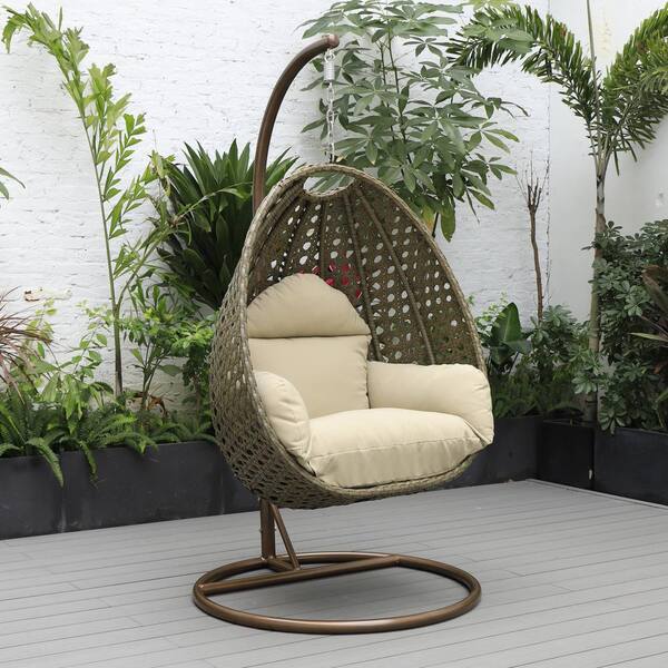 leisuremod egg beige wicker hanging swing chair