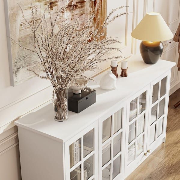 FUFU&GAGA White 63.4 in. W Accent Storage Cabinets with 4-Glass