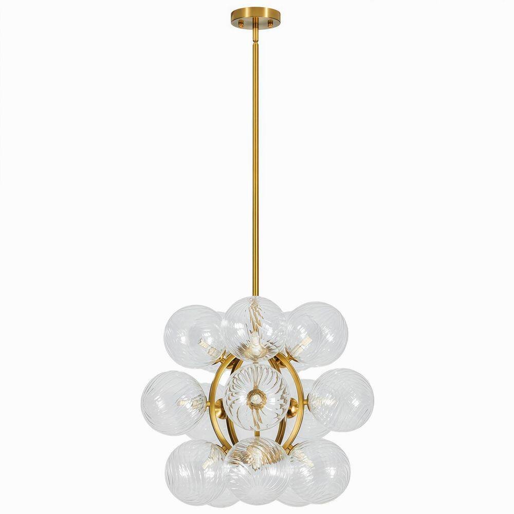 Aviora 21.3 in. 15-Light Brass Bubble Pendant Light with Twisted Glass Globe Shades price history on PriceWatchPro