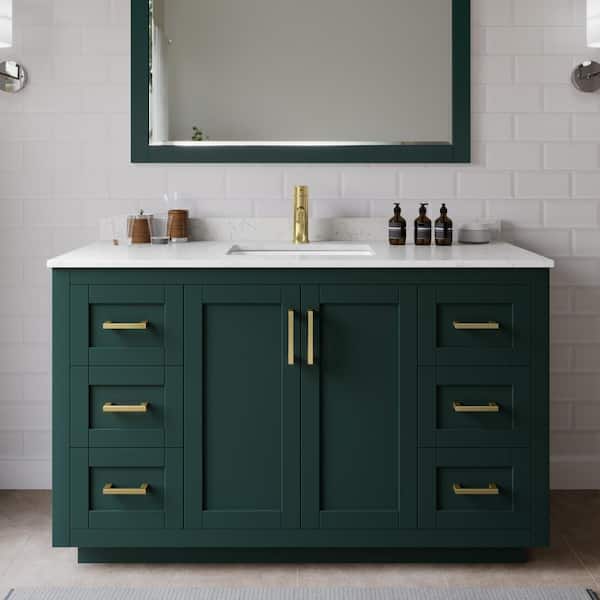 Wyndham Collection Miranda 54 in. W x 22 in. D x 33.75 in. H Single Bath Vanity in Green with Carrara Cultured Marble Top