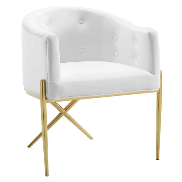 MODWAY Savour Tufted Performance White Velvet Accent Dining Armchair