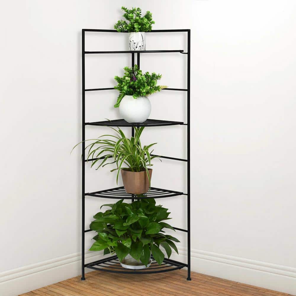 ANGELES HOME 46 in. Tall Indoor Outdoor Corner Folding Black