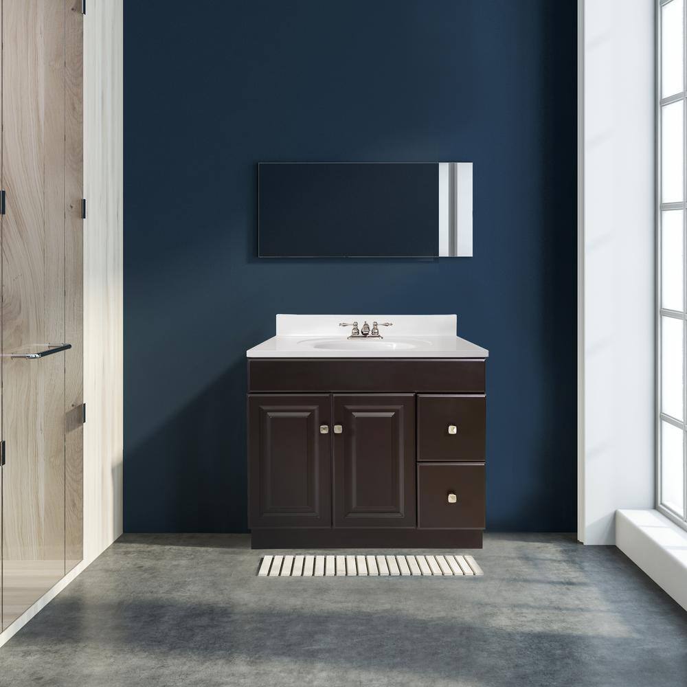 Wyndham 37-Inch Espresso Wood Vanity with White Marble Sink Top