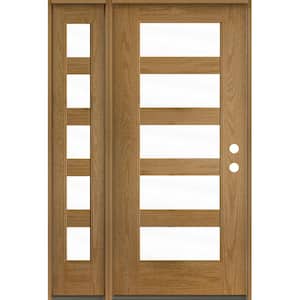 ASCEND Modern 50 in. x 80 in. 5-Lite Left-Hand/Inswing Clear Glass Bourbon Stain Fiberglass Prehung Front Door with LSL