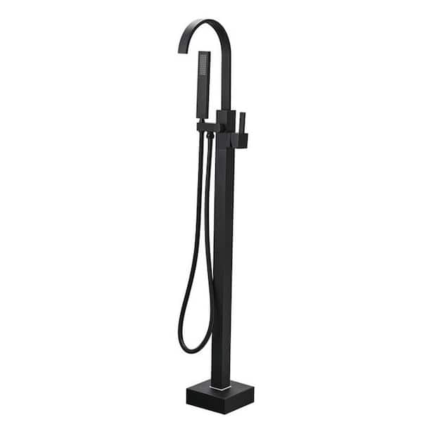 FLG Single-Handle Freestanding Tub Faucet with Hand Shower Floor Mounted Bathtub Filler Faucet in Matte Black