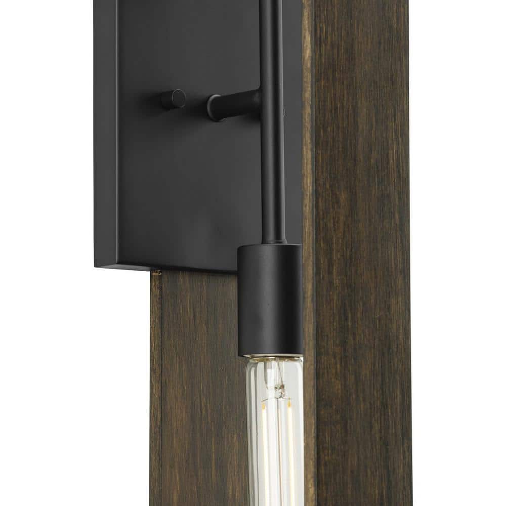 Matte Black Natural Wood Rectangle Wall Sconce
