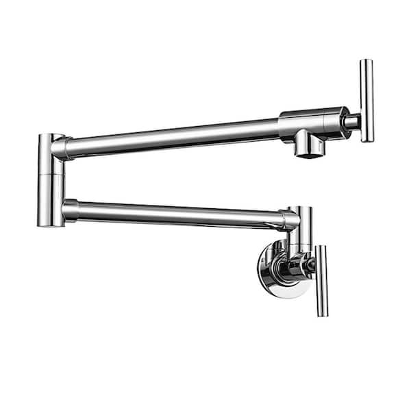 VEVETTA Wall Mounted Pot Filler 2-Handles Kitchen Faucet with 360° Spout Swivel in Polished Chrome
