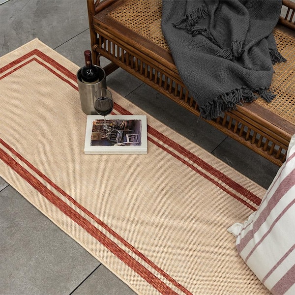 Flatweave Chili Double Border 2 ft. x 7 ft. Indoor/Outdoor Runner Area Rug