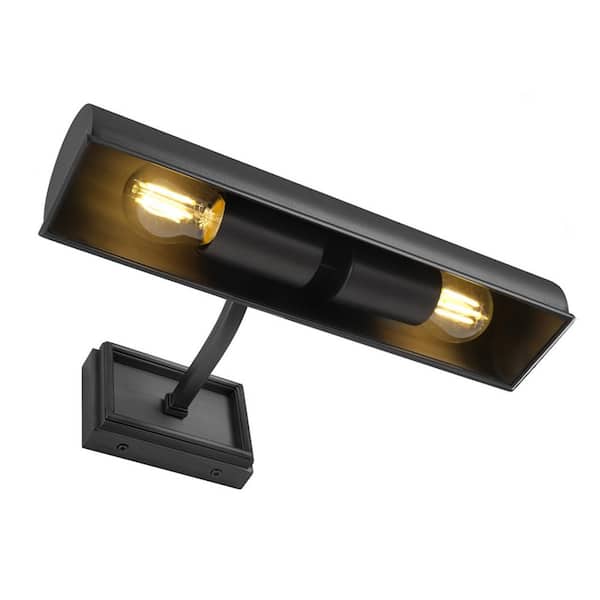 12 in. 2-Light Dimmable LED Black Picture Light, Hardwired Adjustable Wall Sconce, for Picture, Artwork, Library
