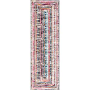 Paloma Merle Fuchsia 2 ft. 3 in. x 7 ft. 3 in. Vintage Modern Solid and Striped Runner Rug