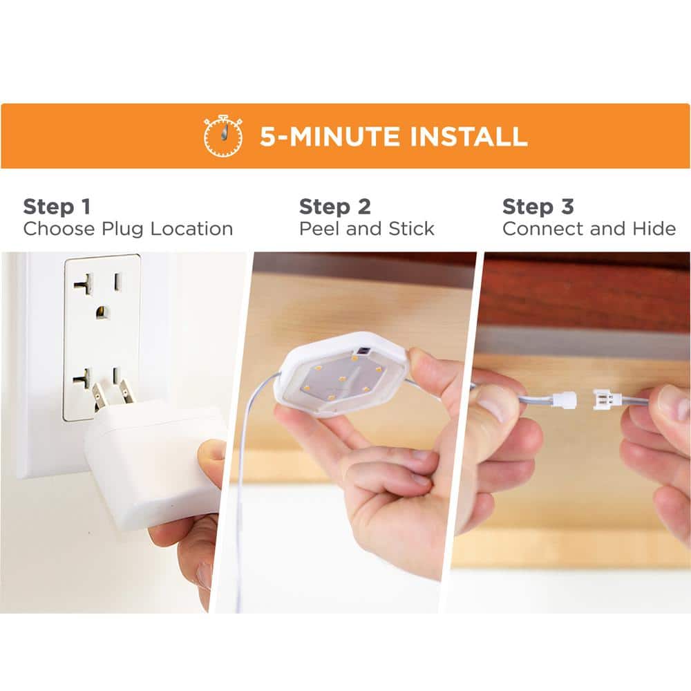 Warm White LED Under Cabinet Puck Light Kit, 5-Pack