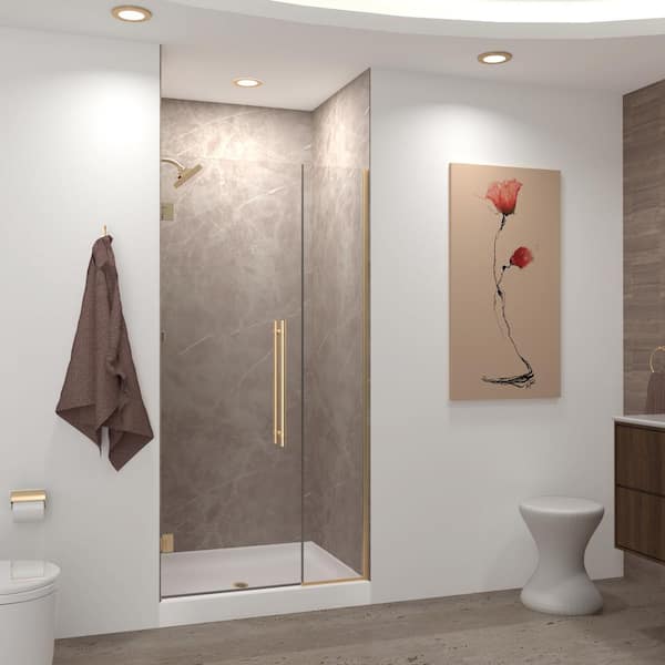 Transolid Elizabeth 45.5 in. W x 76 in. H Hinged Frameless Shower Door in Champagne Bronze with Clear Glass