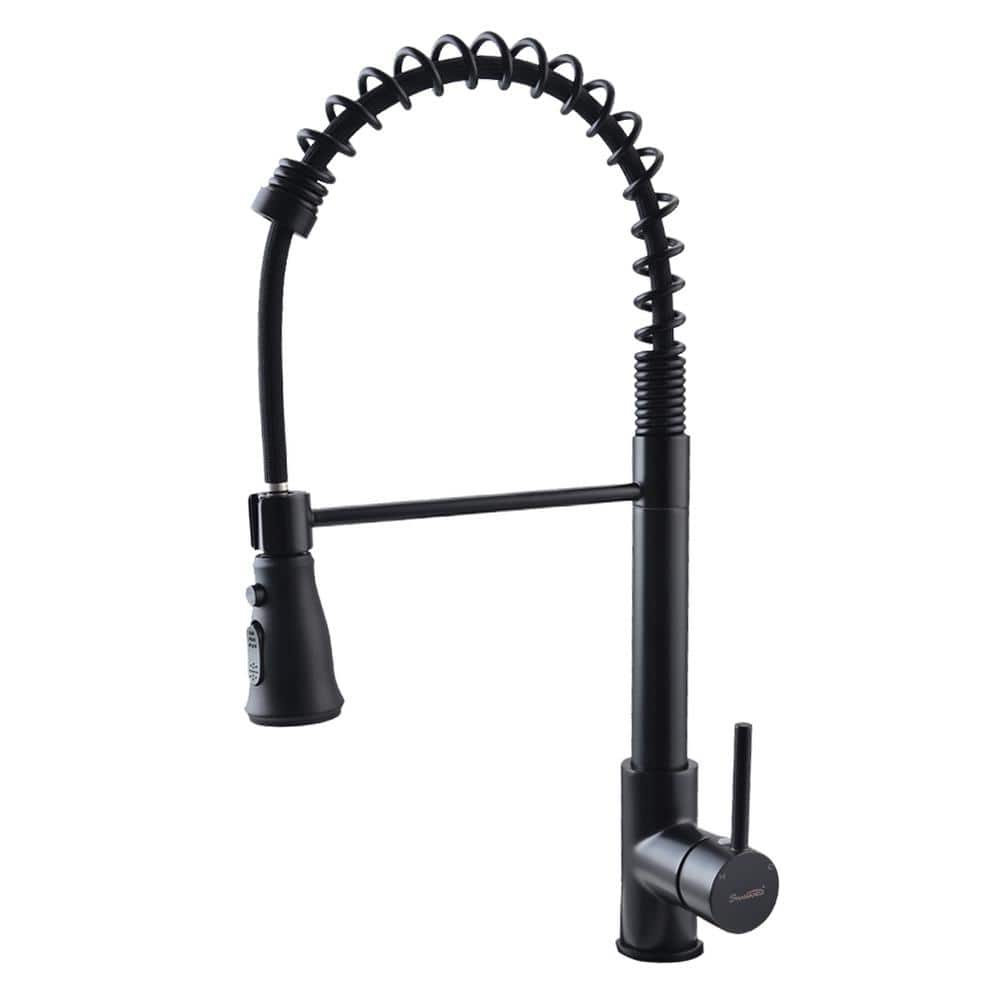 Single-Handle Pull-Down Sprayer Kitchen Faucet with Supply Lines in Matte B