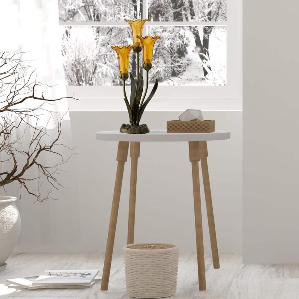 21.5" Amber Glass and Bronze Lily Table Lamp Set