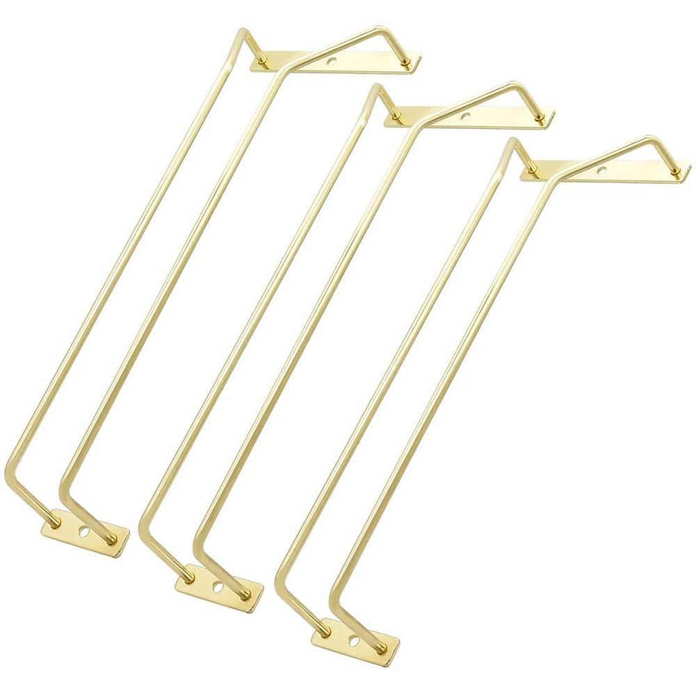 Gold 12-Inch Under Cabinet Wine Glass Rack Set, 3-Piece Stemware Holder for Kitchen or Bar