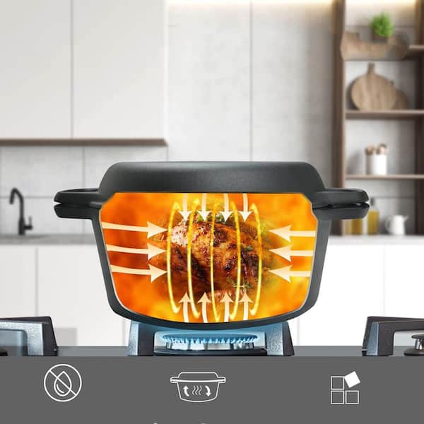 5 qt. Round Cast Iron Dutch Oven Pot with Skillet Lid, Dual Handles, Skillet Cookware Pan Set for Bread, Frying, Baking