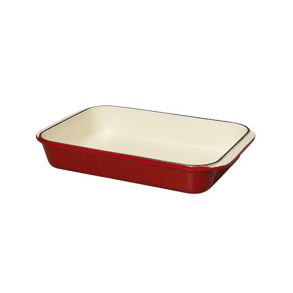 French Home 12.5 in. x 8 in. Red Chasseur Enamelled Cast Iron Rectangle Roaster