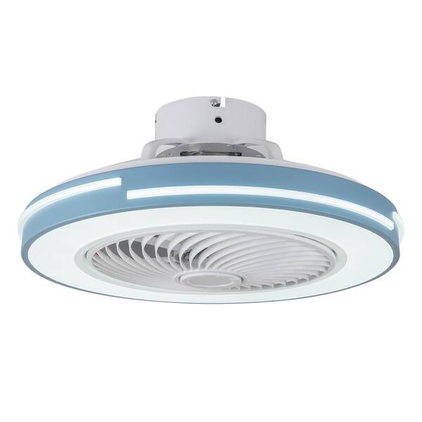 OUKANING 20 in. Blue Modern Indoor Integrated LED Round Ceiling Fan with Remote Control 3 Speeds