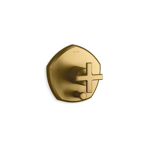 KOHLER Occasion Cross 1-Handle Tub and Shower Faucet Trim in Vibrant Brushed Moderne Brass with Pressure-balancing Technology