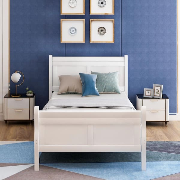 White Twin Size Wood Platform Bed with Slat Support