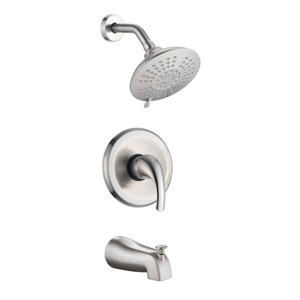 Pdpbath Single Handle 5-Spray Tub and Shower Faucet 2.2 GPM in Brushed Nickel Valve Included