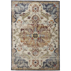 Ivory Gold and Blue 2 ft. x 3 ft. Floral Area Rug