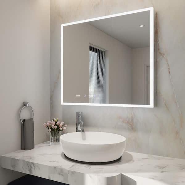 AuraX 36 in. W x 32 in. H Rectangular Recessed/Surface Mount Medicine Cabinet with Mirror, Backlit and Front LED
