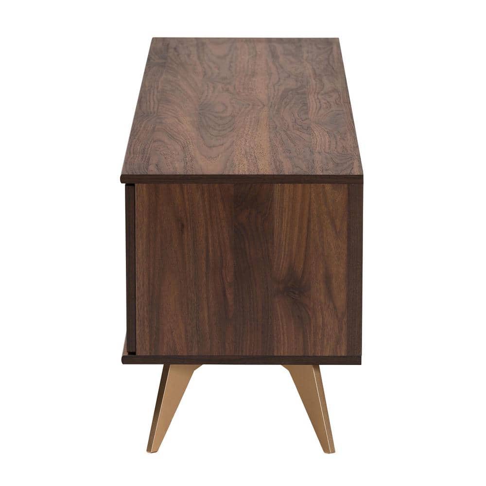 Graceland Walnut Brown Wood TV Stand with Gold Accents