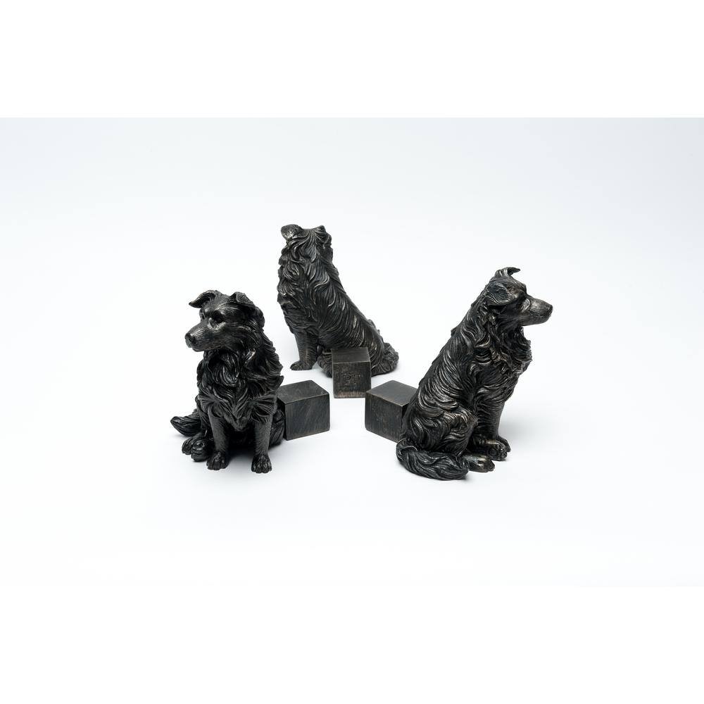 3 Antike Bronze Border Collie Blumentopffüße – Frostsicher & Handbemalt, Perfekt Für Terrasse & Balkon
