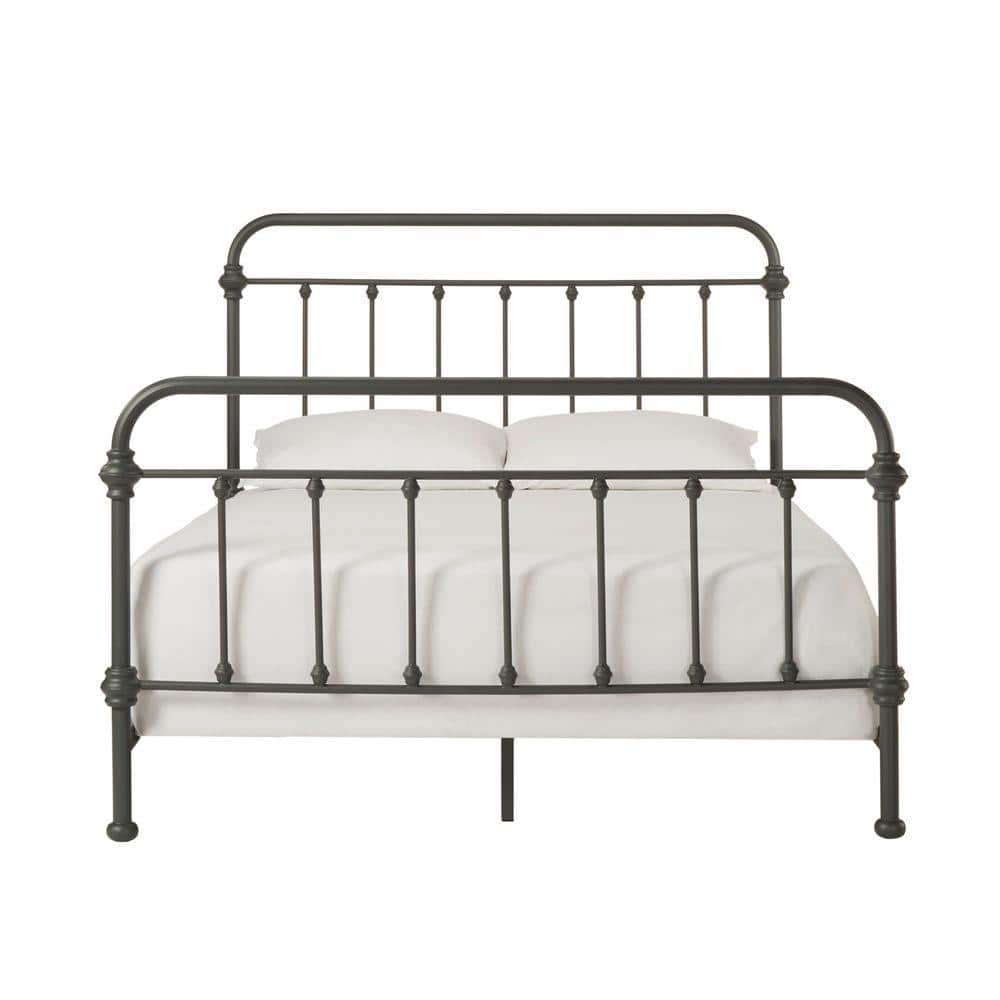 Homesullivan Calabria Grey King Bed, Twin Size Antique Iron Bed