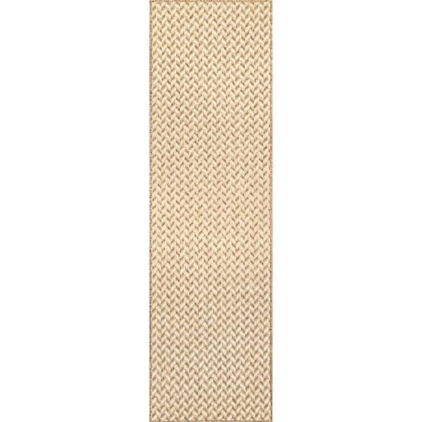 nuLOOM Camryn Abstract Herringbone Beige 2 ft. x 8 ft. Indoor/Outdoor Runner Patio Rug