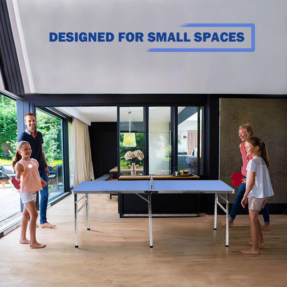 Blue Foldable Portable Ping Pong Table with Net and Accessories