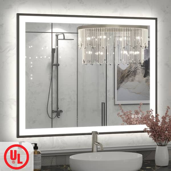 40 in. W x 32 in. H Rectangular Space Aluminum Framed Dual Lights Anti-Fog Wall Bathroom Vanity Mirror in Tempered Glass