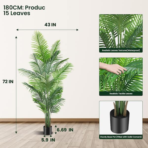 6 ft. Artificial Indoor/Outdoor Paradise Palm Tree in Pot, Faux Palm Tree for Home Office Living Room Garden Decor Gift