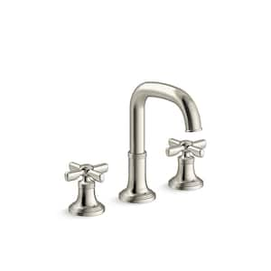 Paces 8 in. Widespread Double Handle Bathroom Faucet with Cross Handles in Vibrant Polished Nickel