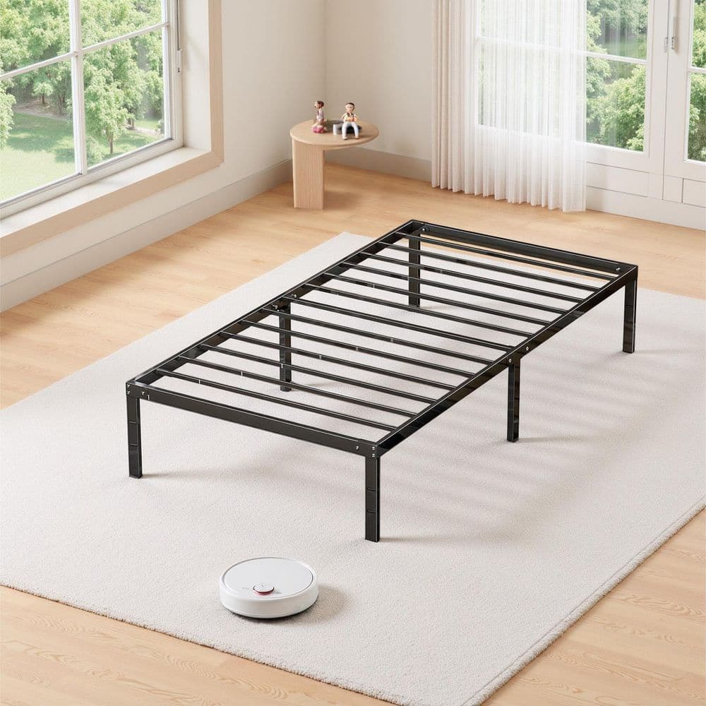 WONDER COMFORT Black Metal Frame Twin Size Platform Bed Mattress