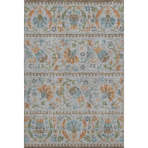 Mayfield Premium Machine Washable Abstract AMF2480 Silver 9 ft. x 12 ft. Area Rug