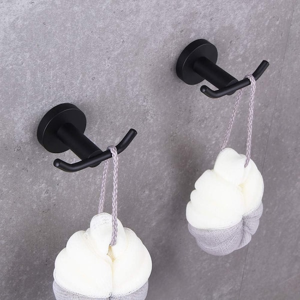 Bath 2-Pack Knob-Hook Double Robe/Towel Hook Double Robe Hook in Matte Black