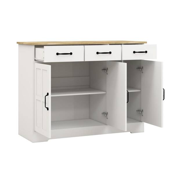 FUNKOL 42.72-in W x 15.35-in D x 32.09-in H in MDF Ready to Assemble Kitchen Cabinet in White with 3 Drawers and 3 Doors