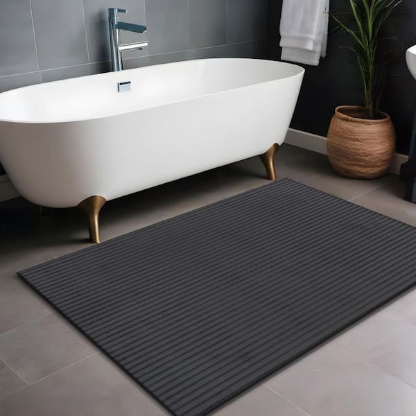 UltraPlush Touch 2 ft. x 3 ft. Dark Grey Non-Slip Rubber Back Washable Polyester Stripes Indoor Area Rug