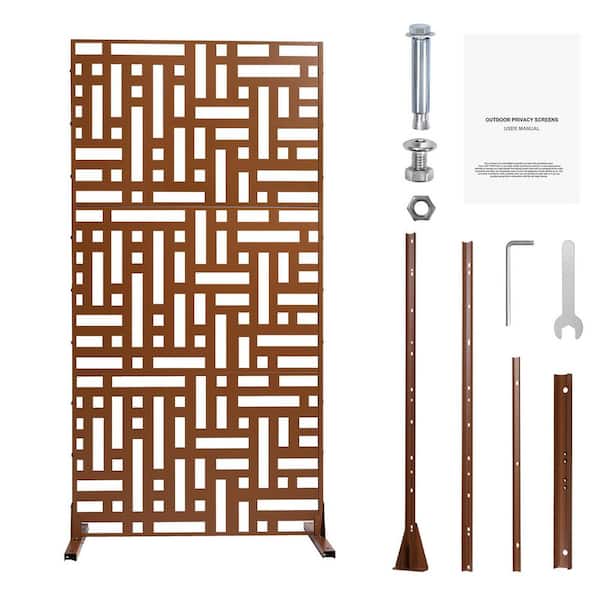 SVOPES Metal Privacy Screen, 47 in. W x 76 in. H, 3-Panel Outdoor Divider, Freestanding Steel Garden Privacy Fence, Brown