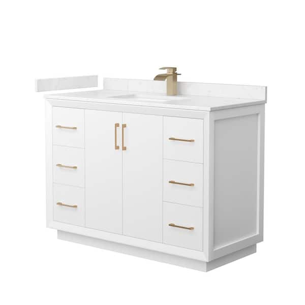 Wyndham Collection Strada 48 in. W x 22 in. D x 35 in. H Single Bath Vanity in White with Carrara Cultured Marble Top