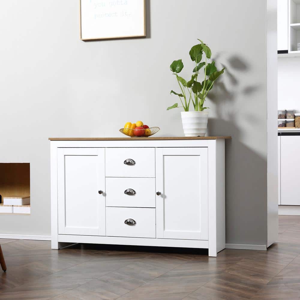 White MDF Kitchen Sideboard with Adjustable Shelves and Drawers