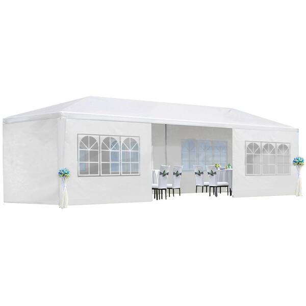 FIROMO 10 ft. x 30 ft. White Wedding Party Tent Outdoor Canopy Tent with 6-Removable Sidewalls and 2-Doorways, UV-Resistant