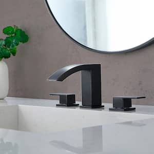 8 in. Widespread 2-Handle Bathroom Faucet with Pop Up Drain for 3-Holes Wide Spread Set Mount in Matte Black (1-Pack)