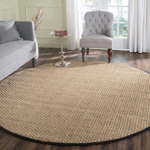 Natural Fiber Beige/Black Doormat 3 ft. x 3 ft. Border Woven Round Area Rug