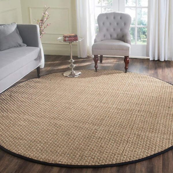 Natural Fiber Beige/Black 9 ft. x 9 ft. Border Woven Round Area Rug