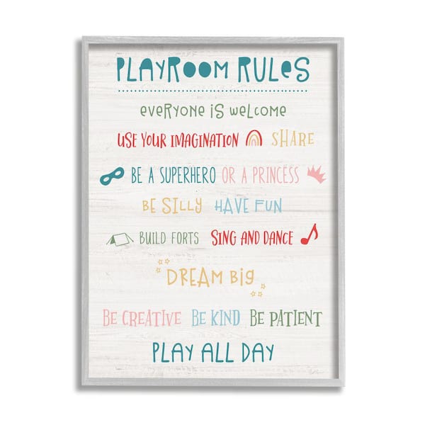 Stupell Industries "Playroom Rule Kid's Motivational Phrase" by Natalie Carpentieri Framed Print Abstract Texturized Art 11 in. x 14 in.