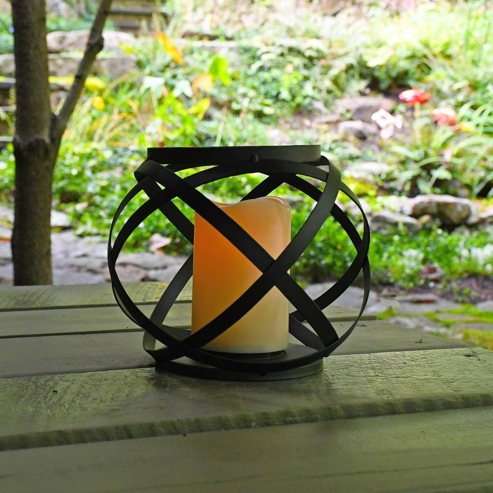 Modern Blackened Metal Circular Hanging Candle Lantern